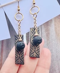 Image 3 of Black and Gold Design Earrings (With Lava Stone)