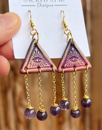 Image 1 of Purple and Gold Eye of Providence Earrings (with Amethyst)