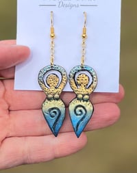 Image 1 of Gold and Blue Spiral Goddess Earrings 