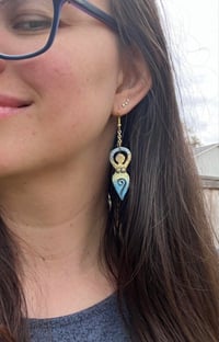 Image 2 of Gold and Blue Spiral Goddess Earrings 