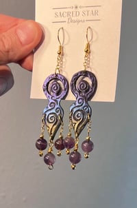 Image 3 of Purple and Blue Swirl Spiral Goddess Earrings (with Amethyst) 