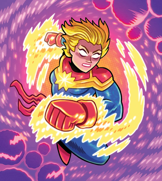 Image of Captain Marvel for Marvel SNAP! Original B/W illustration.