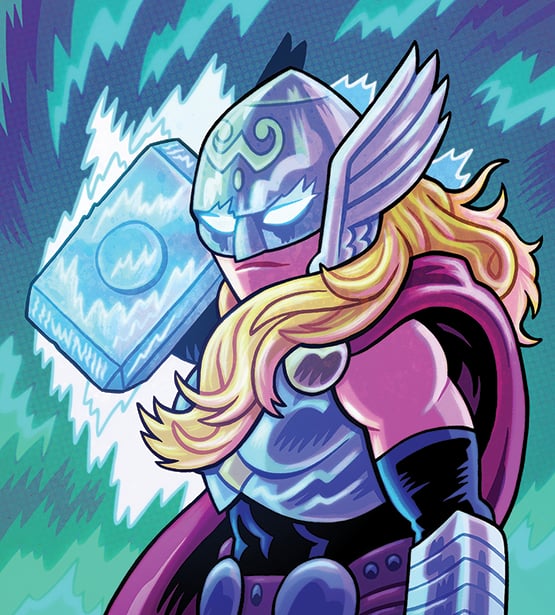 Image of The Mighty Thor for Marvel SNAP! Original B/W illustration.