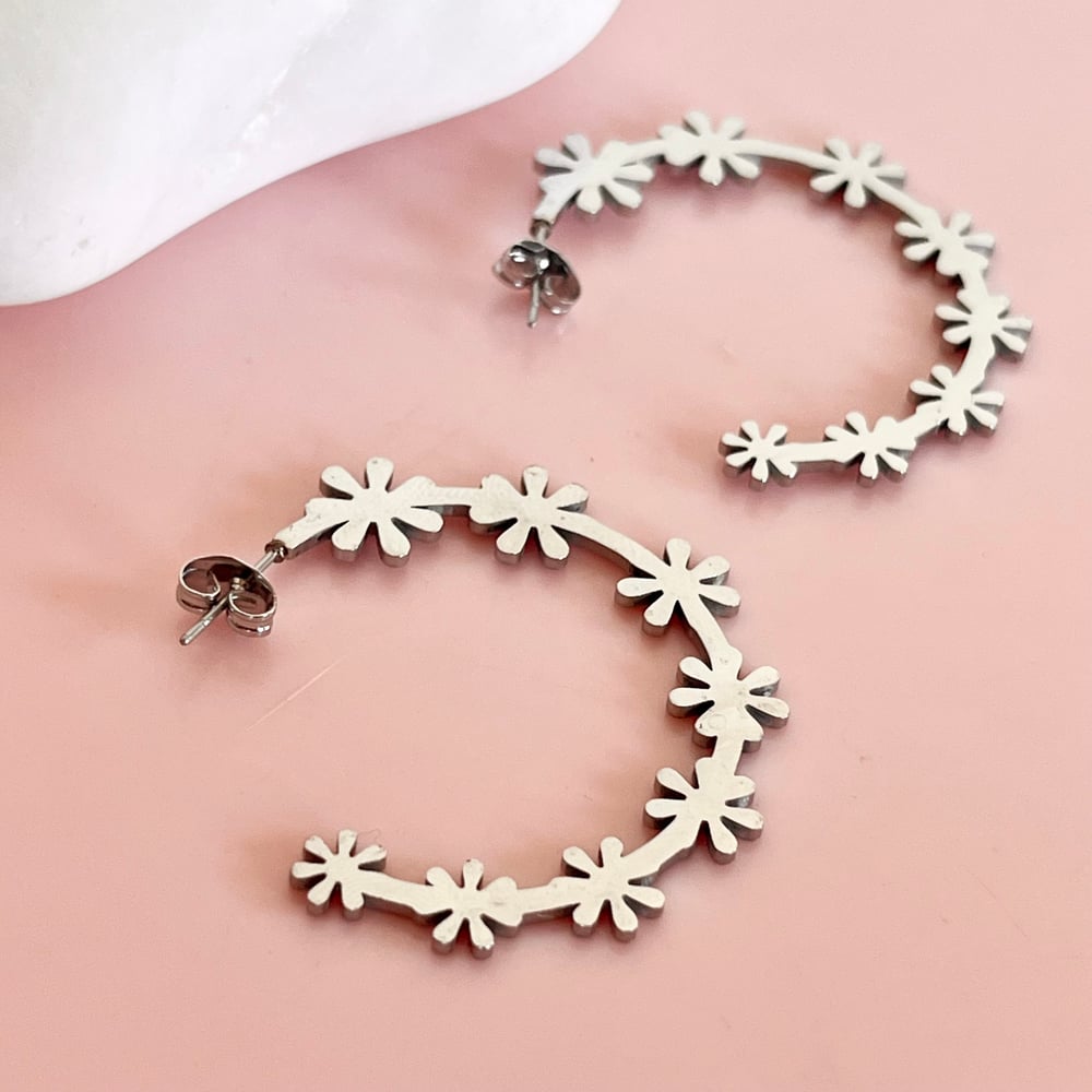 Image of Big Daisy Chain Half Hoops - Stainless Steel