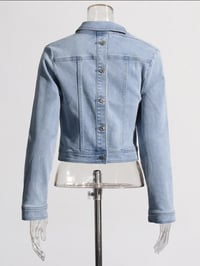 Image 5 of COLD SHOULDER CROP DENIM JACKET