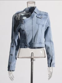 Image 3 of COLD SHOULDER CROP DENIM JACKET