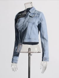 Image 4 of COLD SHOULDER CROP DENIM JACKET