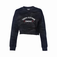 Image 1 of "Bolted" Women's Crop Crewneck Sweatshirt - Black Camo