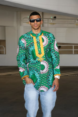 Image of The Sikani shirt - Greene with gold embroidery 