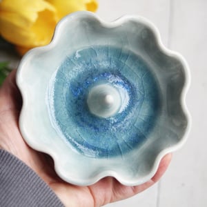 Image of Ring Holder in Sea Glass Crackle Blue Glaze Handcrafted Pottery Dish Made in USA