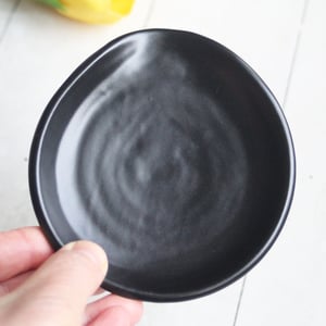 Image of Medium Satin Black Spoon Rest, Handmade Ceramic Coffee Spoon Dish, Made in USA