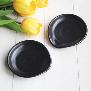 Image of Medium Satin Black Spoon Rest, Handmade Ceramic Coffee Spoon Dish, Made in USA