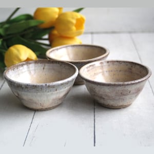 Image of Three Rustic Prep Bowls in Milk and Honey Glaze, Handcrafted Small Bowls, Made in the USA