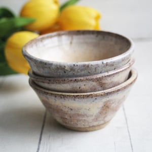 Image of Three Rustic Prep Bowls in Milk and Honey Glaze, Handcrafted Small Bowls, Made in the USA