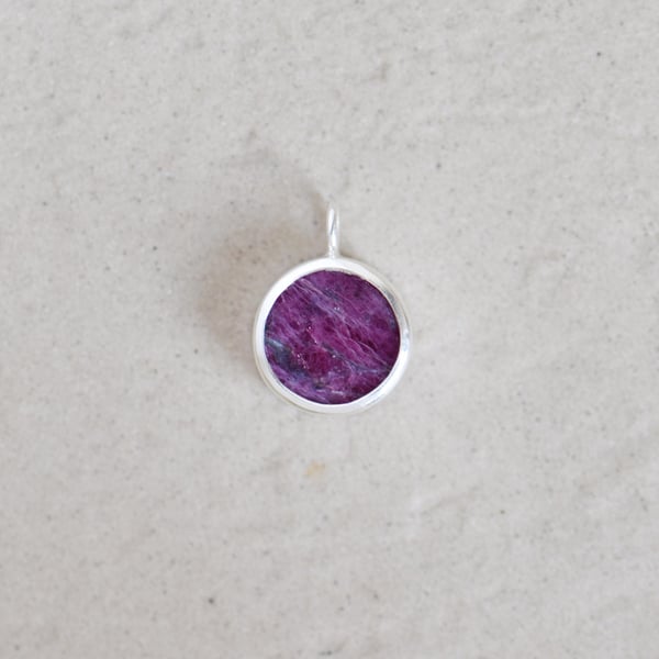 Image of Ruby Zoisite flat round cut silver necklace