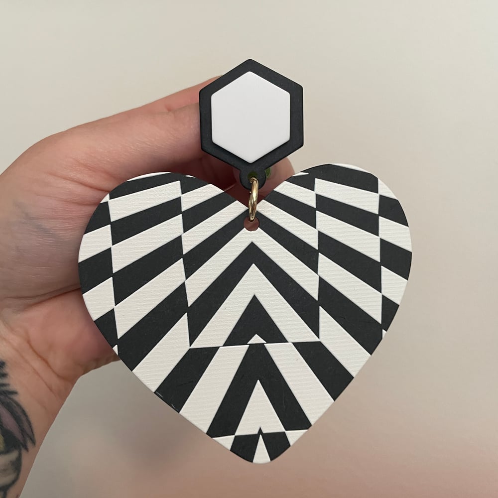 Image of XL Black & White Heart Dangles (sizes 1/2-1 1/8)