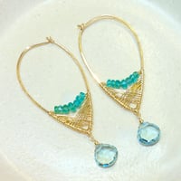Image 2 of Gold Emerald Aqua Quartz Hoop Earrings