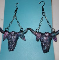 Image 2 of Pink and teal or black bull earrings