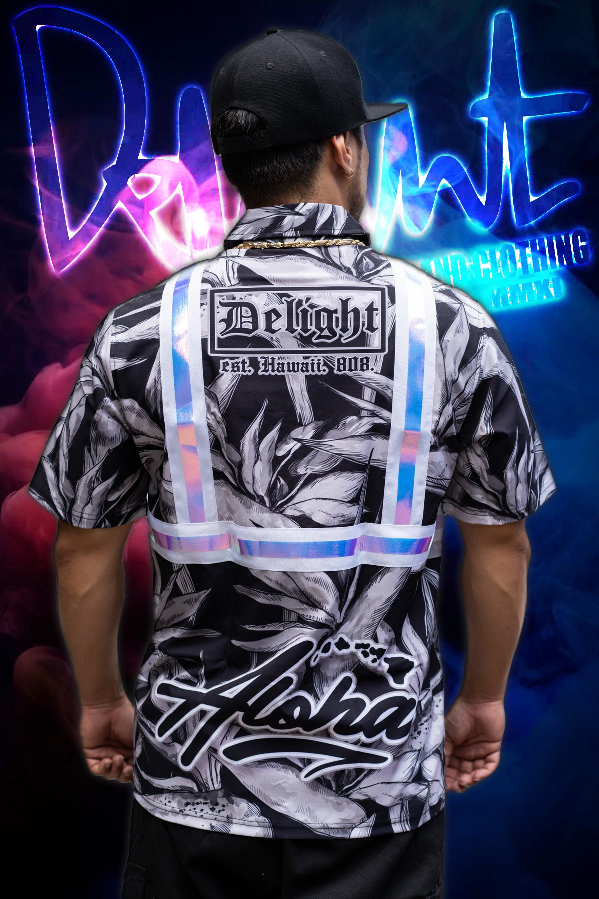 Aloha Islands - Bird of Paradise (Greyscale/High Viz.) 4-way-stretch