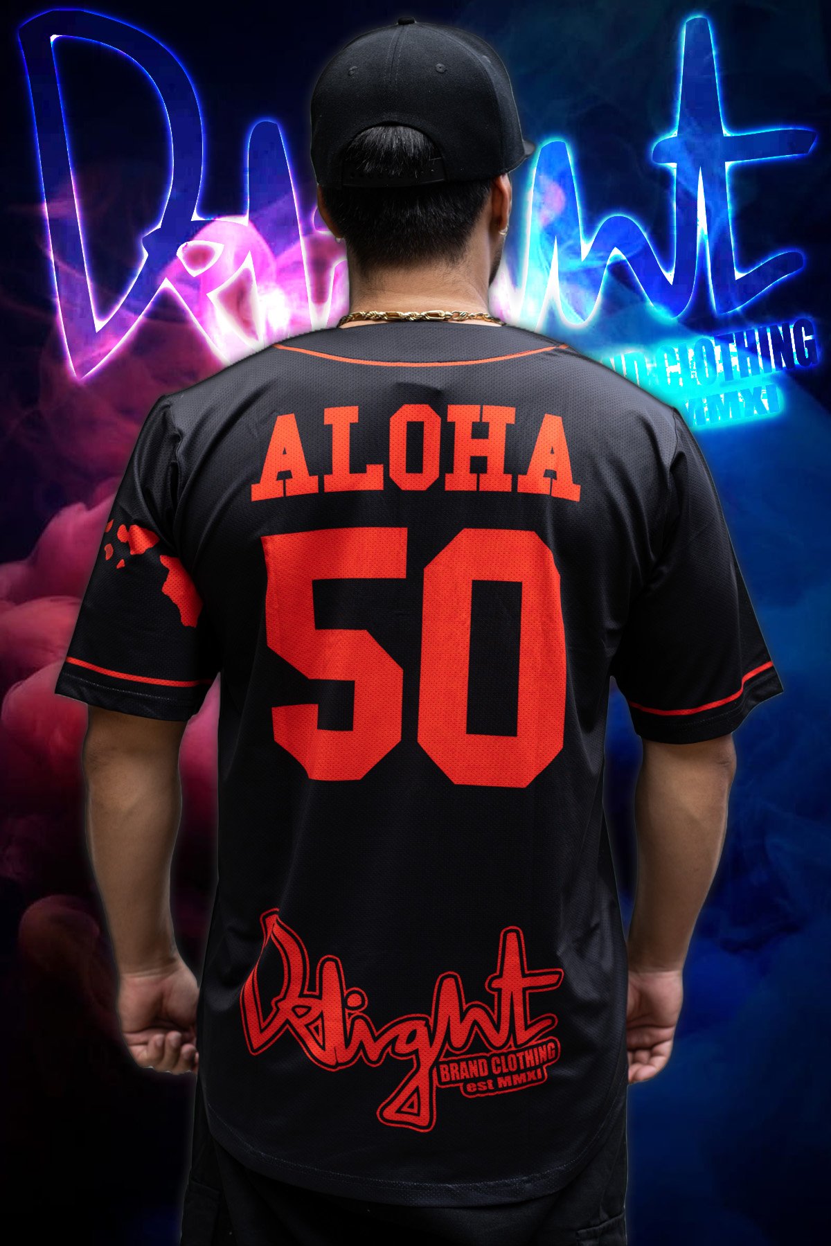 Delight Hawaii - Aloha 50 - Black/Red Baseball Jersey