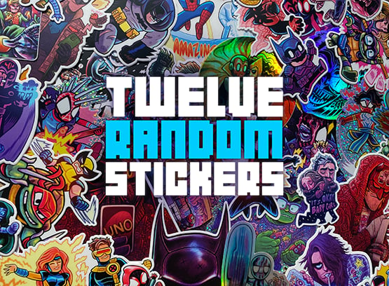 Image of 12 vinyl stickers! A random mix of leftovers from previous sticker packs.