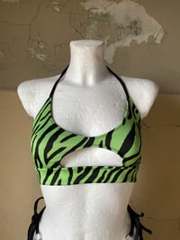 Image 4 of Cut Out Bikini Top Zebra pink/green
