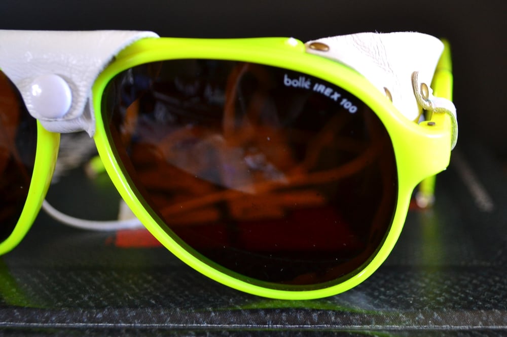 Image of Vintage 1980's Bolle IREX 100 Neon Yellow Glacier Shield Sunglasses