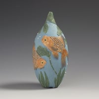 Image 4 of Orange & turquoise moor fish sgraffito vessel 