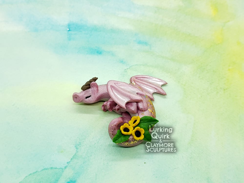 Small Pink Sleeping Dragon with Flowers