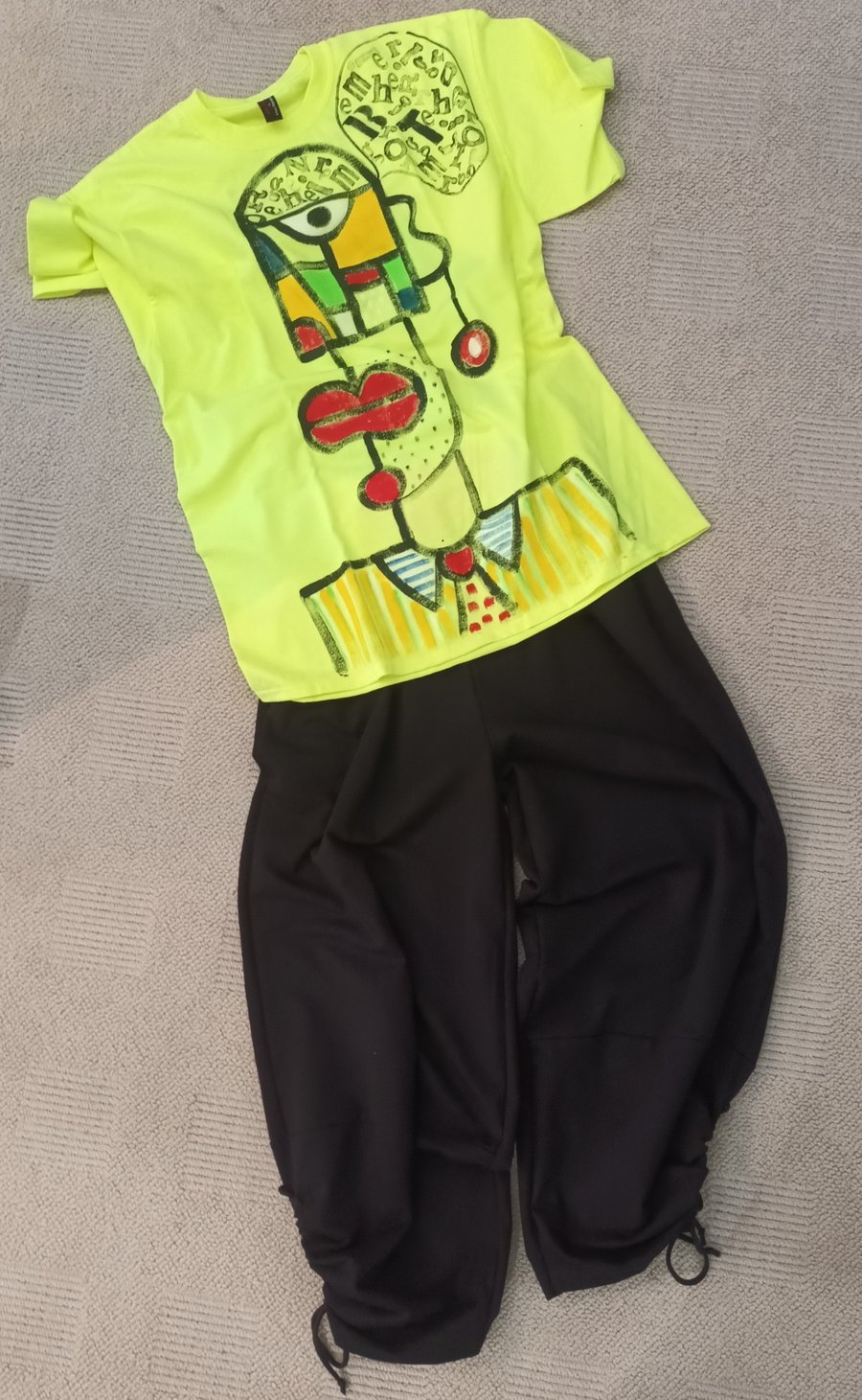 Image of neon lime green tshirt, handpainted...medium
