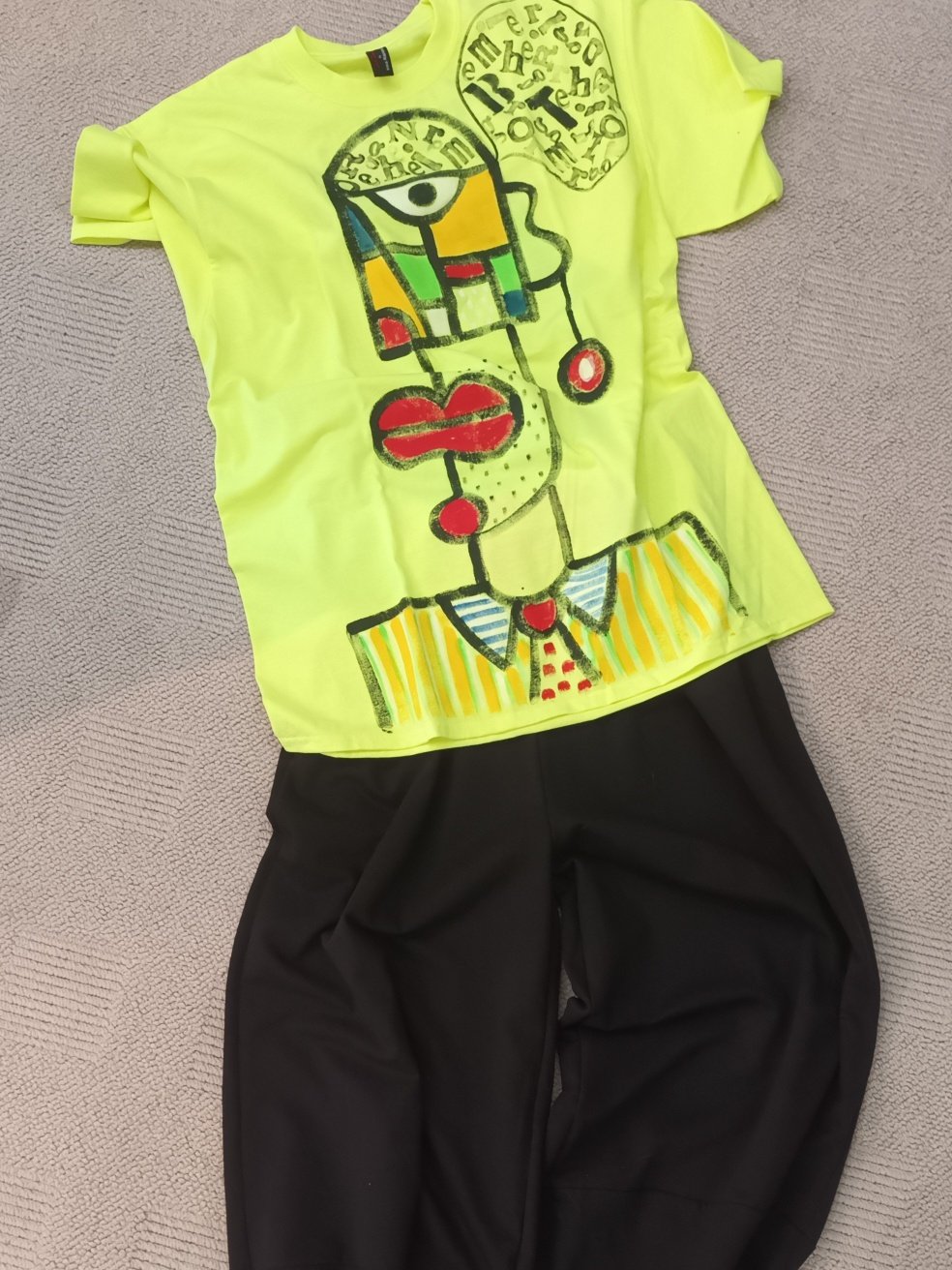 Image of neon lime green tshirt, handpainted...medium