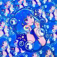 Image 2 of ‘Girl with bunnies’ holographic sticker