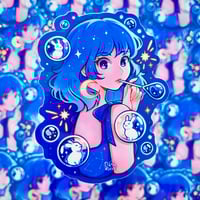 Image 1 of ‘Girl with bunnies’ holographic sticker