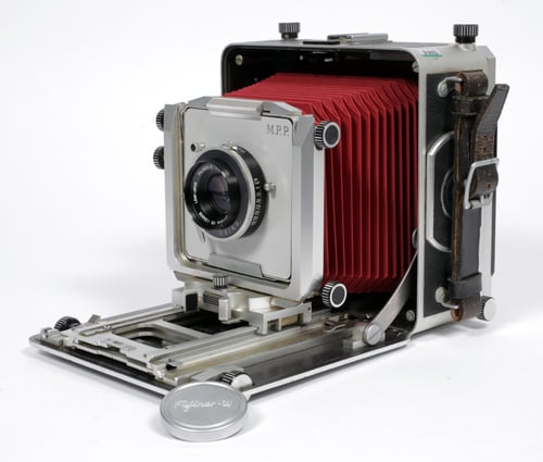 Image of MPP MK VIII 4X5 camera W/ 150mm lens + holders + Fresh Film NEW BELLOWS #9403