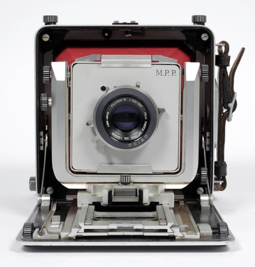 Image of MPP MK VIII 4X5 camera W/ 150mm lens + holders + Fresh Film NEW BELLOWS #9403