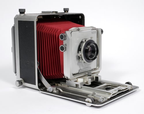 Image of MPP MK VIII 4X5 camera W/ 150mm lens + holders + Fresh Film NEW BELLOWS #9403
