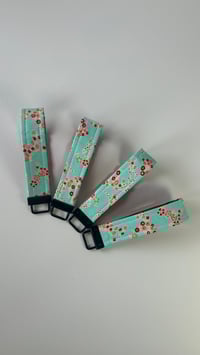 Image 2 of Small aqua floral fabric key fob