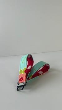 Image 1 of Bonnie and Camille aqua floral fabric key fob