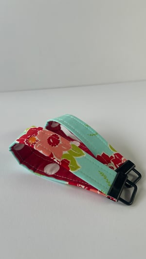 Image of Bonnie and Camille aqua floral fabric key fob