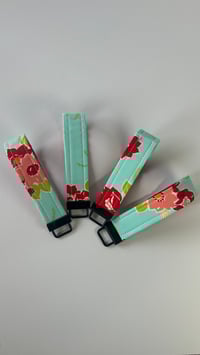 Image 2 of Bonnie and Camille aqua floral fabric key fob