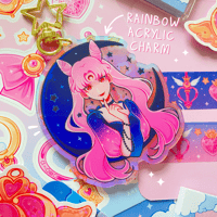 Image 1 of Black Lady rainbow acrylic keychain