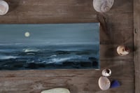 Image 2 of Moonrise Over the Tide - Original 4"x12" Oil Seascape