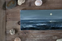 Image 3 of Moonrise Over the Tide - Original 4"x12" Oil Seascape