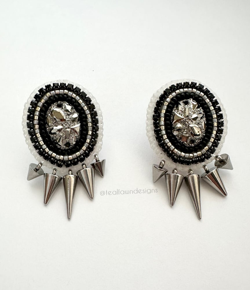 Image of Black & Silver Spike beaded earrings 