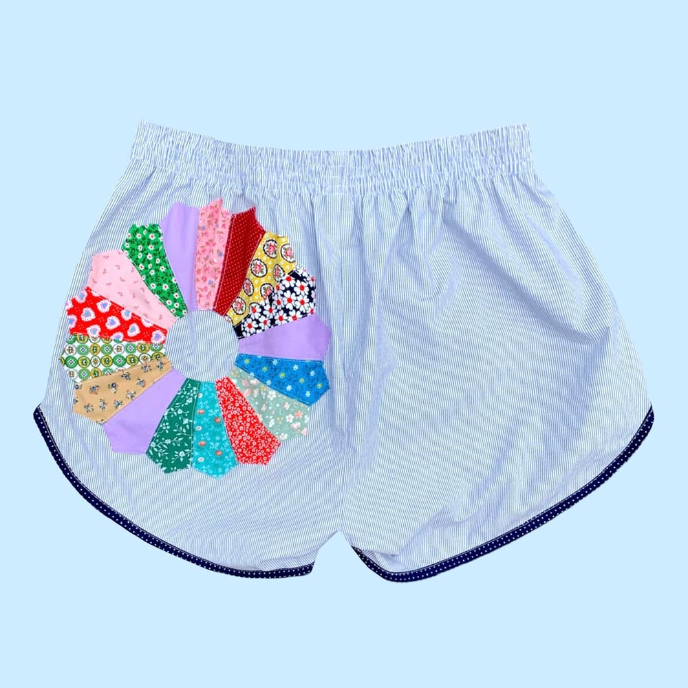 Image of Retro Jogger Shorts — Dresden Plate & Pinstripe Navy Trim
