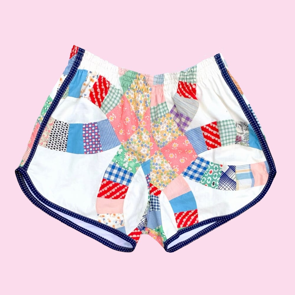 Image of Retro Jogger Shorts — Double Wedding Ring & Navy Trim