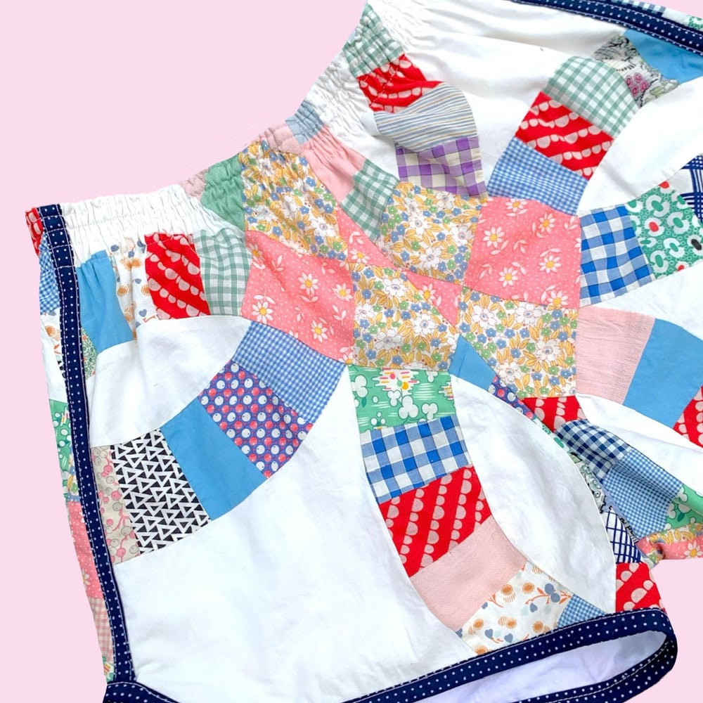 Image of Retro Jogger Shorts — Double Wedding Ring & Navy Trim