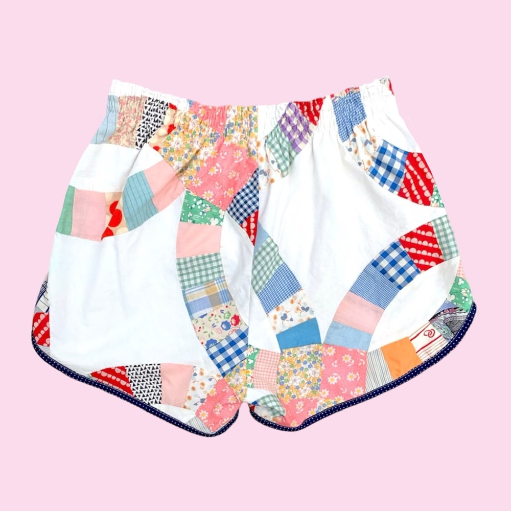 Image of Retro Jogger Shorts — Double Wedding Ring & Navy Trim