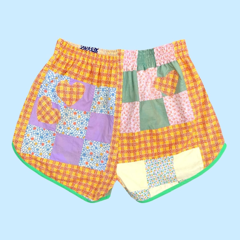 Image of Retro Jogger Shorts— Orange Plaid Patchwork