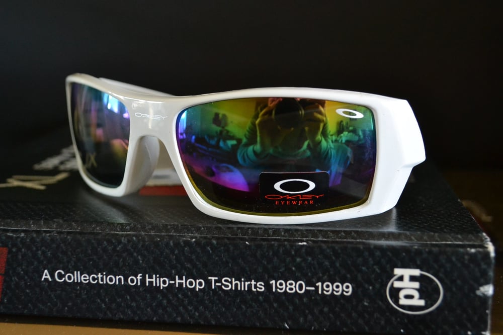 Image of Vintage 1990's Oakley Gascan White & Silver Reflective Sunglasses